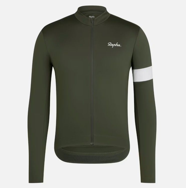 Rapha Core Thermal Long Sleeve Jersey - Dark Green/ White