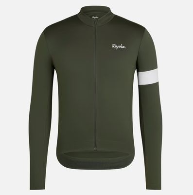 Rapha Core Thermal Long Sleeve Jersey - Dark Green/ White