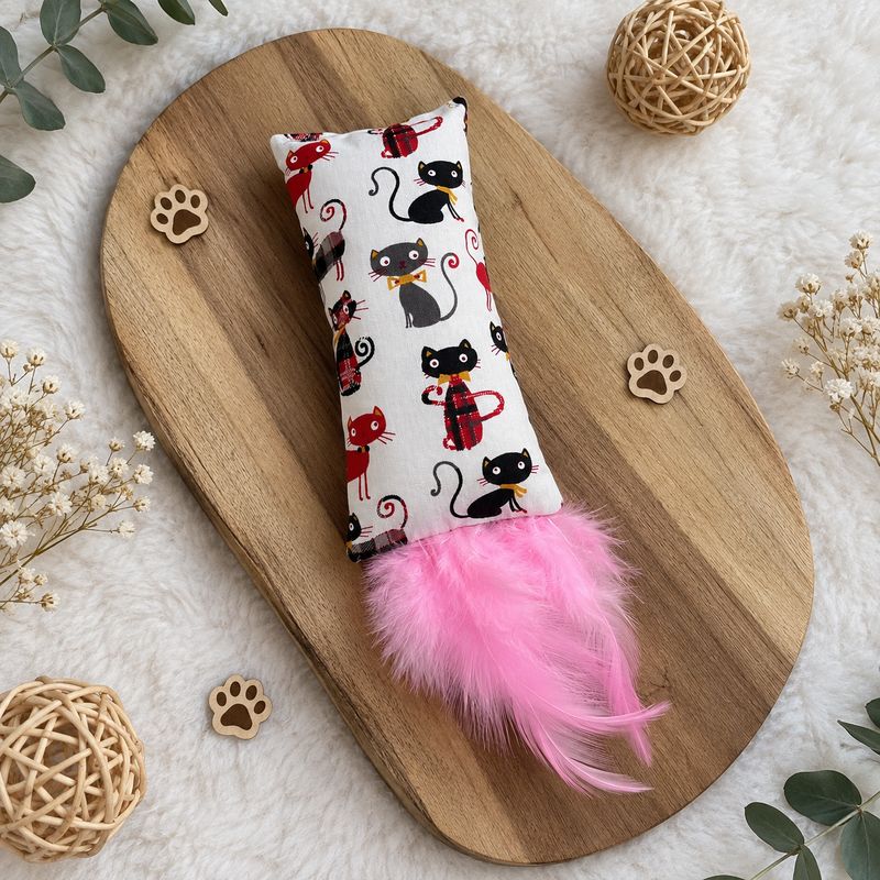 Kicker Grand Chat Rouge pour chat avec longues plumes roses