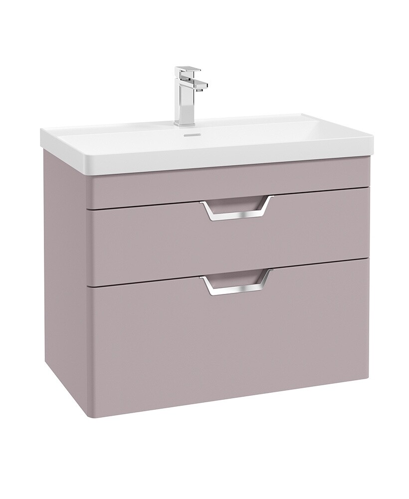 SONAS Freya 80cm 2 Drawer Wall Hung Vanity Unit Cashmere Pink Matt - Brushed Chrome Hardware