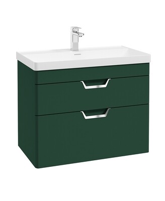 SONAS Freya 80cm 2 Drawer Wall Hung Vanity Unit Wreath Green Matt - Brushed Chrome Hardware