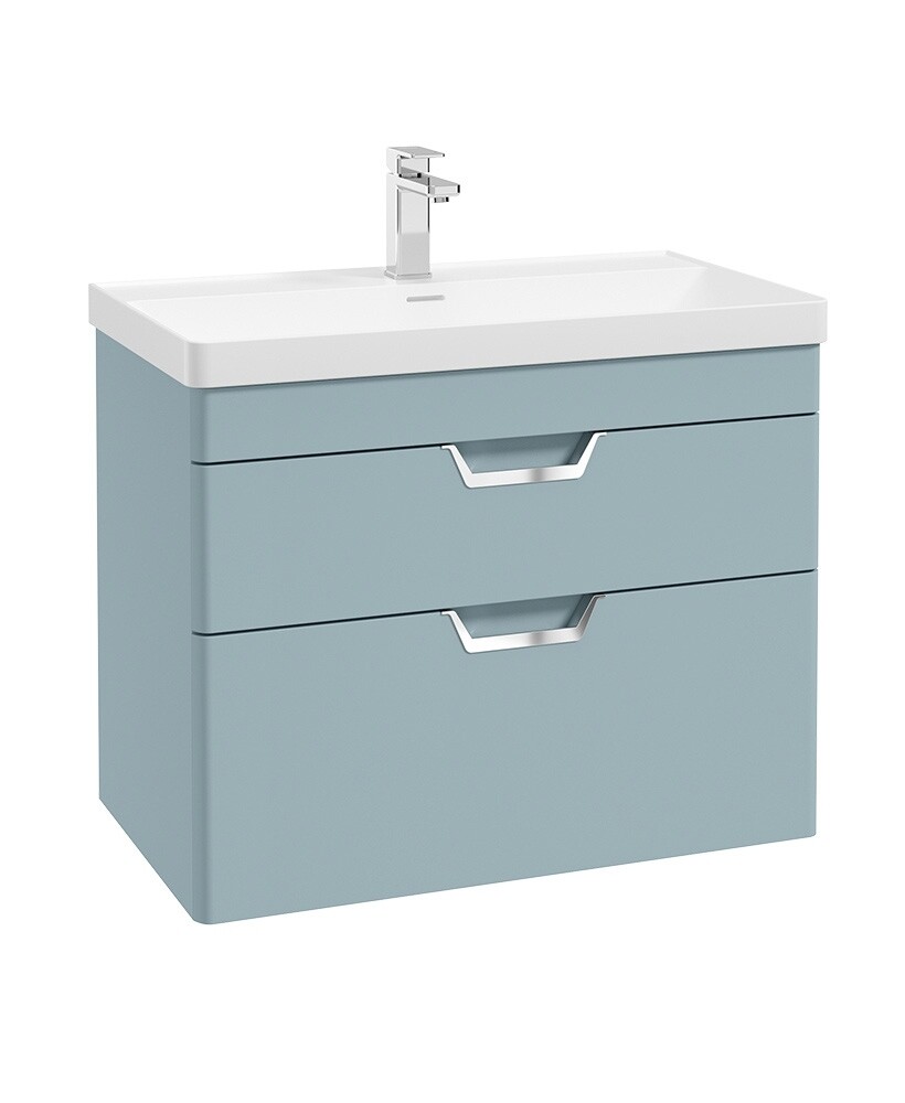 SONAS Freya 80cm 2 Drawer Wall Hung Vanity Unit Morning Sky Blue Matt - Brushed Chrome Hardware