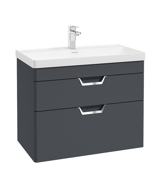 SONAS Freya 80cm 2 Drawer Wall Hung Vanity Unit Night Sky Blue Matt - Chrome Hardware