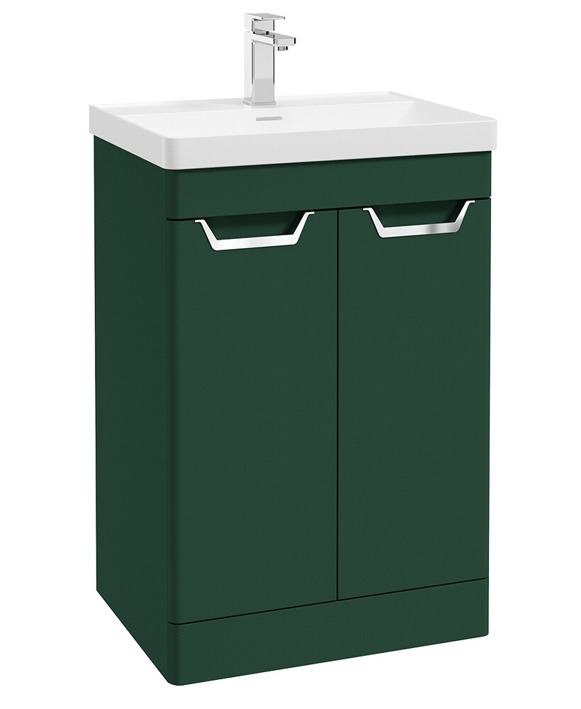 SONAS Freya 60cm 2 Door Floor Standing Vanity Unit Wreath Green Matt- Brushed Chrome Hardware