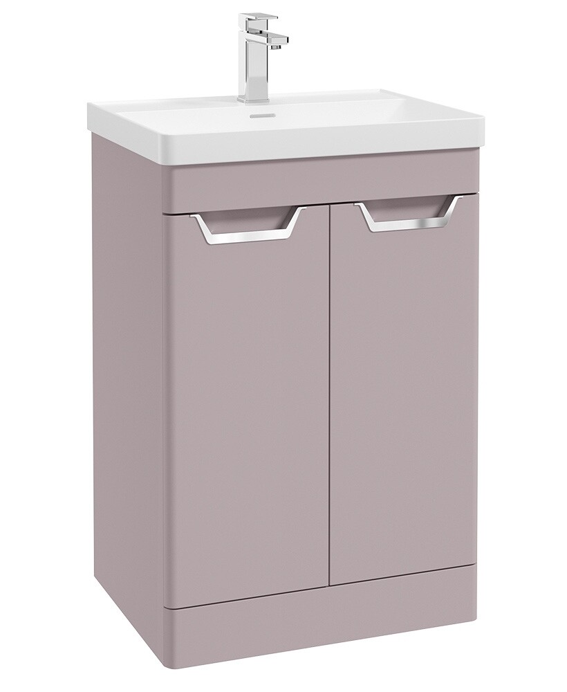 SONAS Freya 60cm 2 Door Floor Standing Vanity Unit Cashmere Pink Matt- Brushed Chrome Hardware