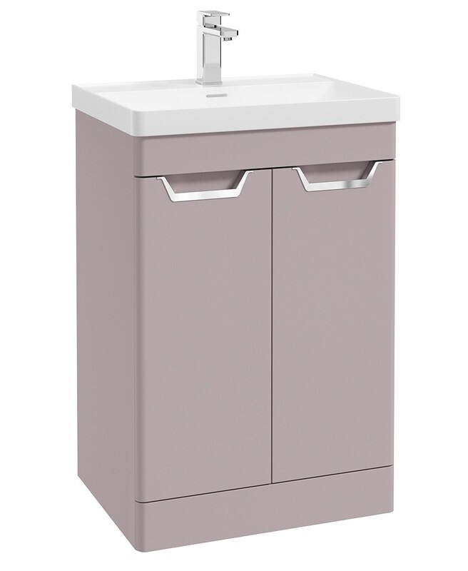 SONAS Freya 60cm 2 Door Floor Standing Vanity Unit Cashmere Pink Matt- Brushed Chrome Hardware