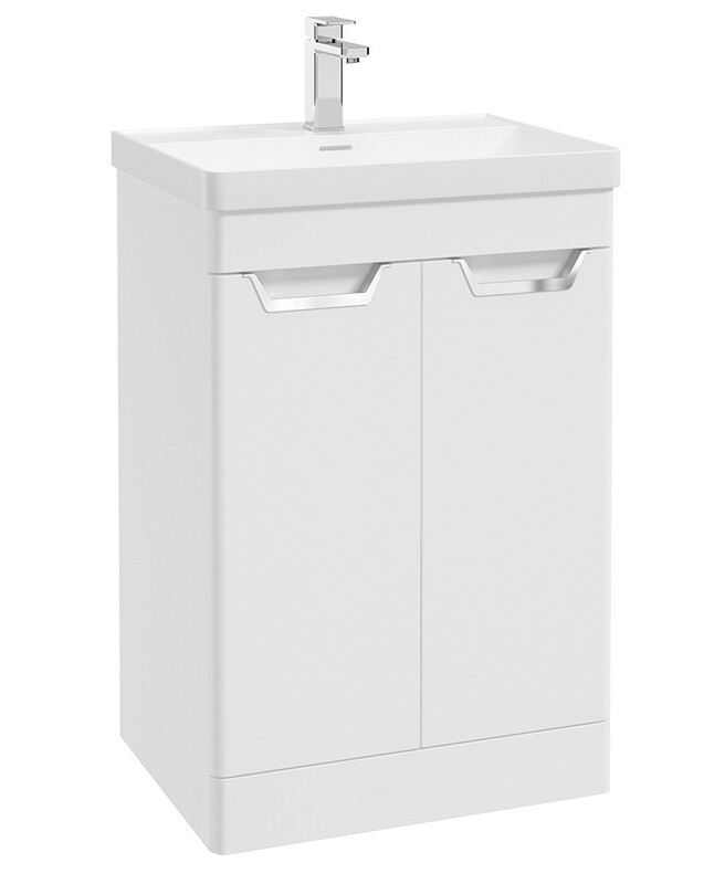 SONAS Freya 60cm 2 Door Floor Standing Vanity UnitWhite Matt- Brushed Chrome Hardware