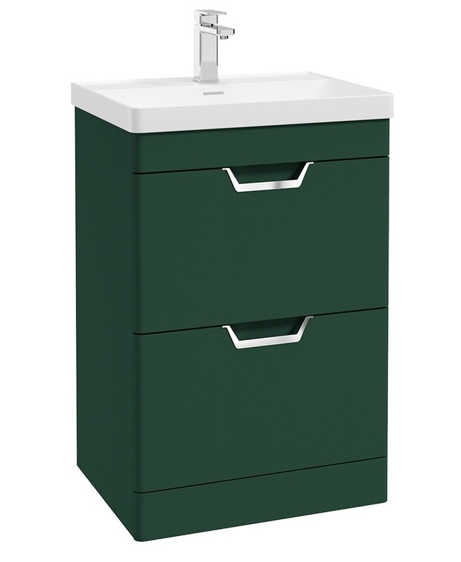 SONAS Freya 60cm 2 Drawer Floor Standing Vanity Unit Wreath Green Matt- Brushed Chrome Hardware