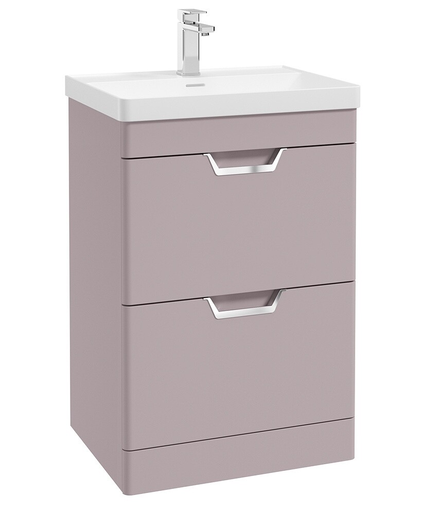 SONAS Freya 60cm 2 Drawer Floor Standing Vanity Unit Cashmere Pink Matt- Brushed Chrome Hardware