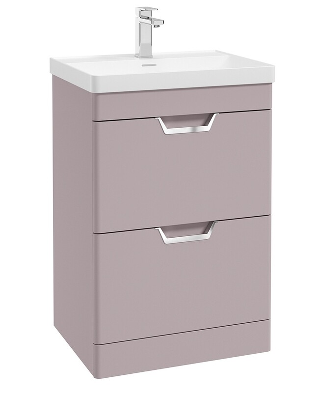 SONAS Freya 60cm 2 Drawer Floor Standing Vanity Unit Cashmere Pink Matt- Brushed Chrome Hardware