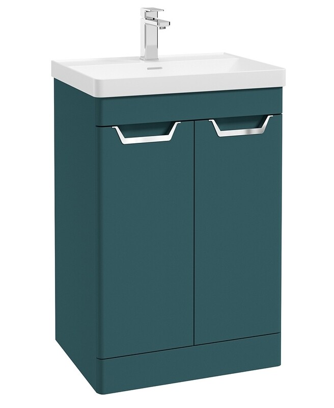 SONAS Freya 60cm 2 Door Floor Standing Vanity Unit  Ocean Blue Matt- Brushed Chrome Hardware