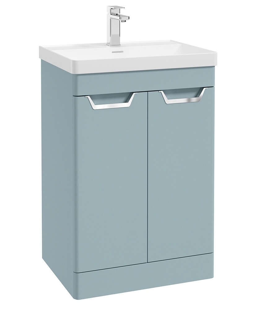 SONAS Freya 60cm 2 Door Floor Standing Vanity Unit Morning Sky Blue Matt- Brushed Chrome Hardware