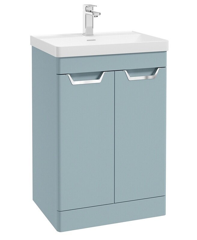 SONAS Freya 60cm 2 Door Floor Standing Vanity Unit Morning Sky Blue Matt- Brushed Chrome Hardware