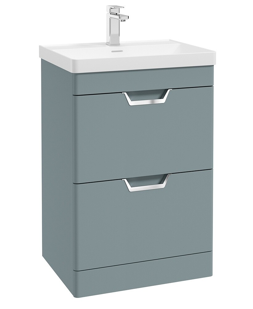 SONAS Freya 60cm 2 Drawer Floor Standing Vanity Unit Coral Green Matt- Brushed Chrome Hardware