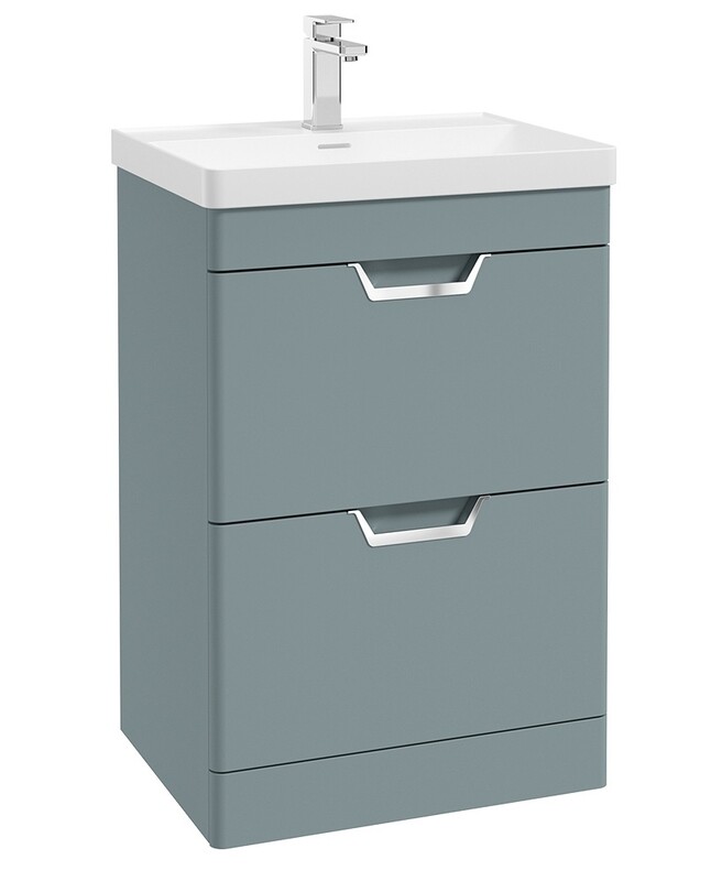 SONAS Freya 60cm 2 Drawer Floor Standing Vanity Unit Coral Green Matt- Brushed Chrome Hardware