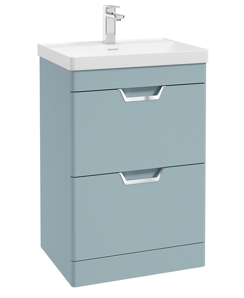 SONAS Freya 60cm 2 Drawer Floor Standing Vanity Unit Morning Sky Blue Matt- Brushed Chrome Hardware