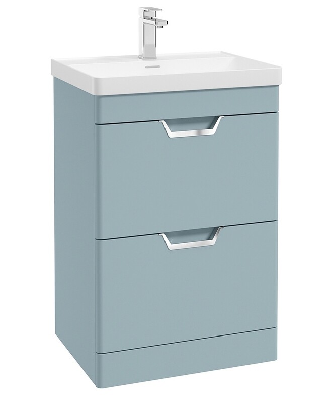 SONAS Freya 60cm 2 Drawer Floor Standing Vanity Unit Morning Sky Blue Matt- Brushed Chrome Hardware