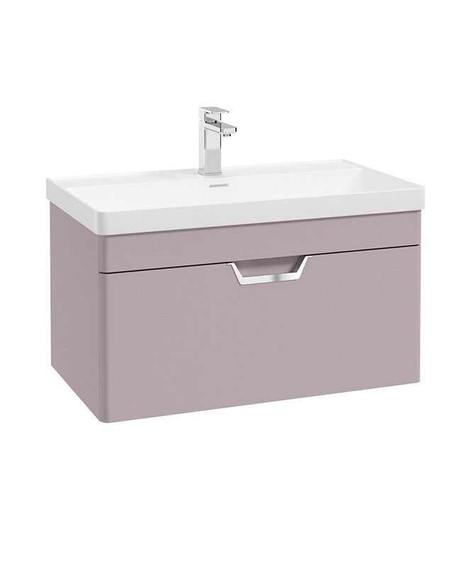 SONAS Freya 80cm 1 Drawer Wall Hung Vanity Unit Cashmere Pink Matt- Brushed Chrome Hardware