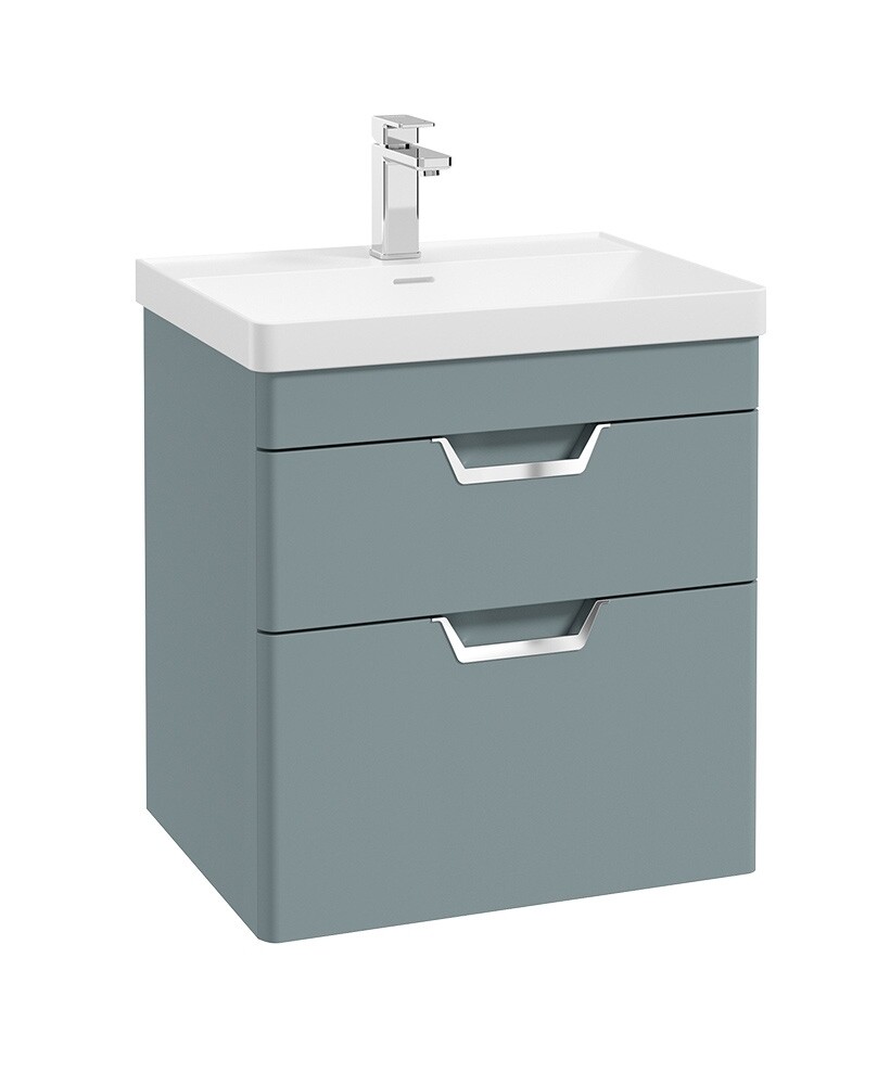 SONAS Freya 60cm 2 Drawer Wall Hung Vanity Unit Coral Green Matt - Brushed Chrome Hardware