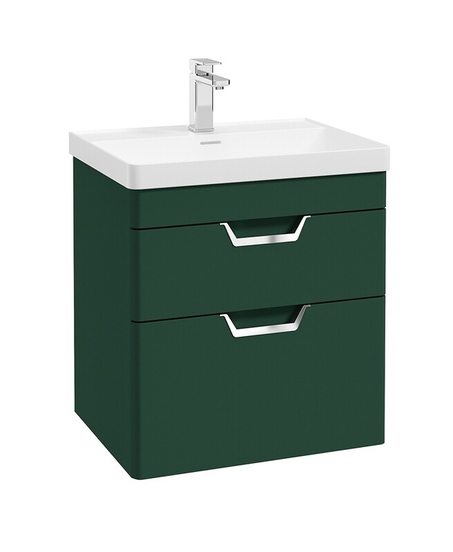 SONAS Freya 60cm 2 Drawer Wall Hung Vanity Unit Wreath Green Matt- Brushed Chrome Hardware