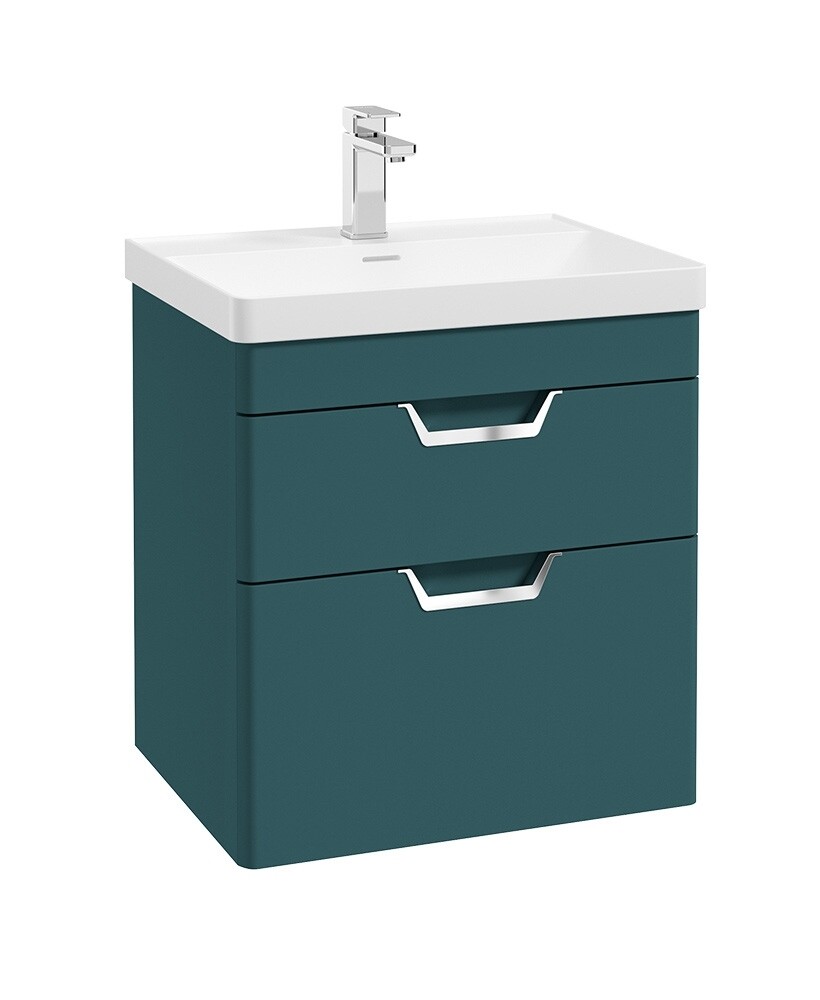 SONAS Freya 60cm 2 Drawer Wall Hung Vanity Unit Ocean Blue Matt - Brushed Chrome Hardware