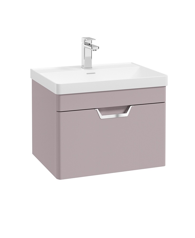 SONAS Freya 60cm 1 Drawer Wall Hung Vanity Unit Cashmere Pink Matt - Brushed Chrome Hardware