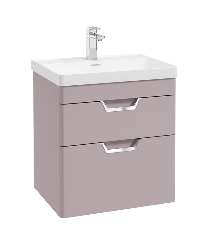 SONAS Freya 60cm 2 Drawer Wall Hung Vanity Unit Cashmere Pink Matt - Brushed Chrome Hardware