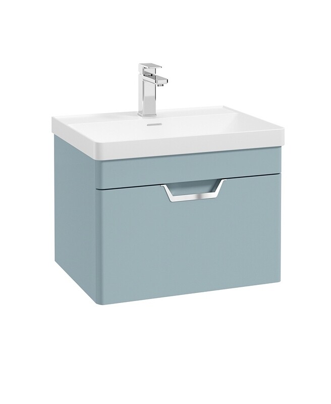 SONAS Freya 60cm 1 Drawer Wall Hung Vanity Unit Morning Sky Blue Matt - Brushed Chrome Hardware