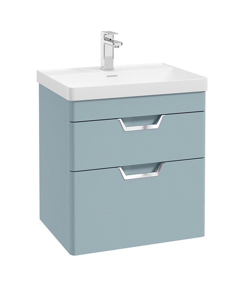 SONAS Freya 60cm 2 Drawer Wall Hung Vanity Unit Morning Sky Blue Matt - Brushed Chrome Hardware