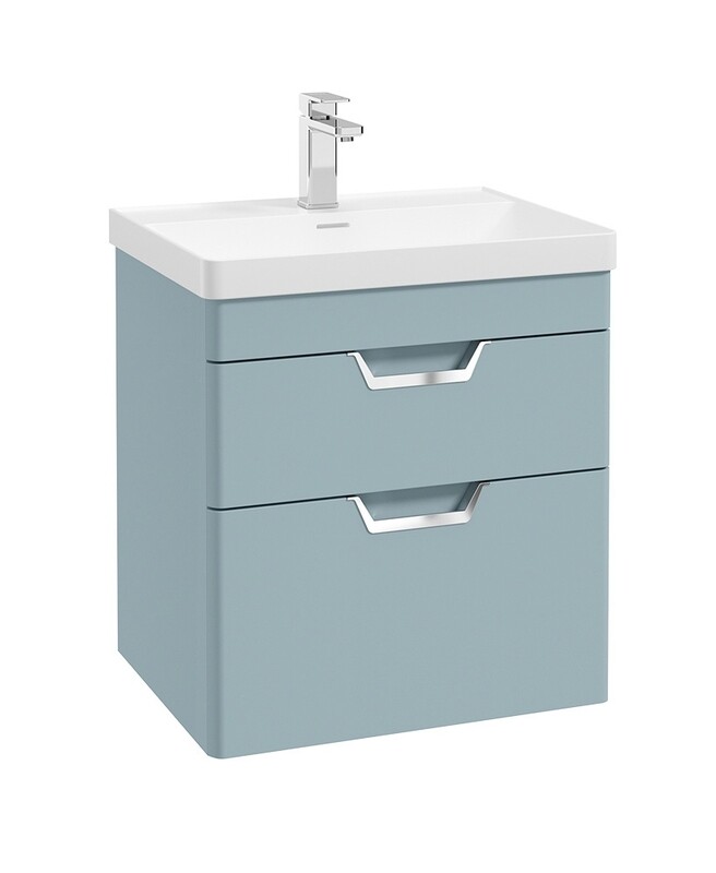 SONAS Freya 60cm 2 Drawer Wall Hung Vanity Unit Morning Sky Blue Matt - Brushed Chrome Hardware