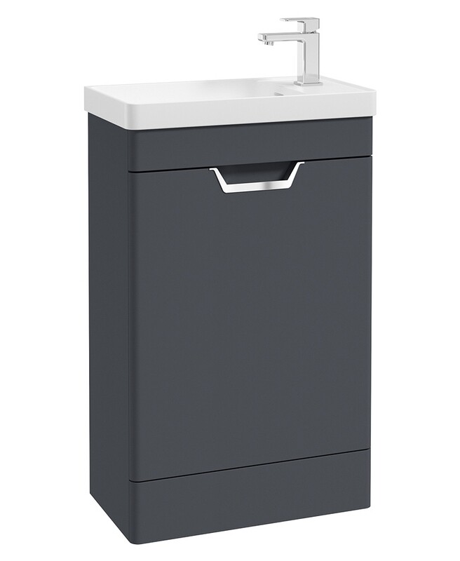 SONAS Freya 55cm Floor Standing Cloakroom Vanity Unit Night Sky Blue Matt - Brushed Chrome Hardware