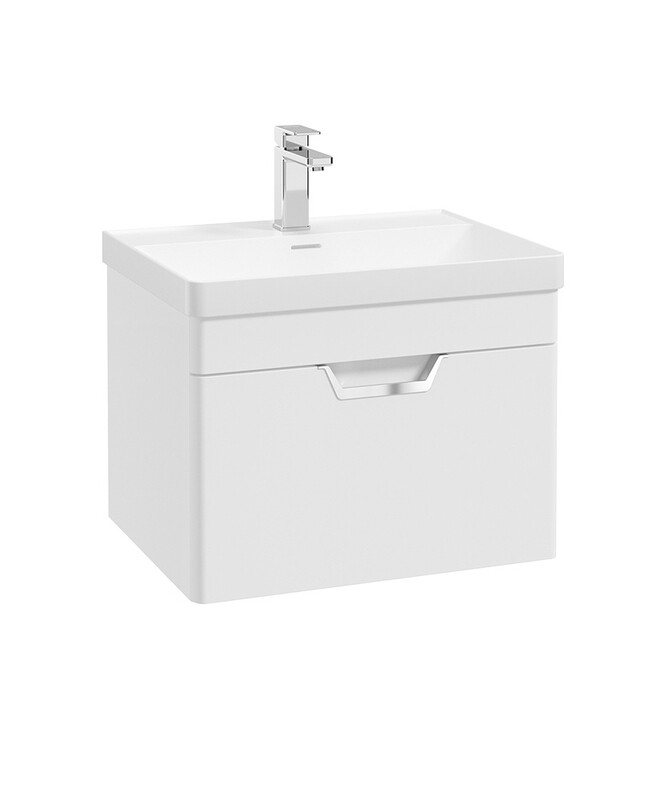 SONAS Freya 60cm 1 Drawer Wall Hung Vanity Unit White Matt -Brushed Chrome Hardware