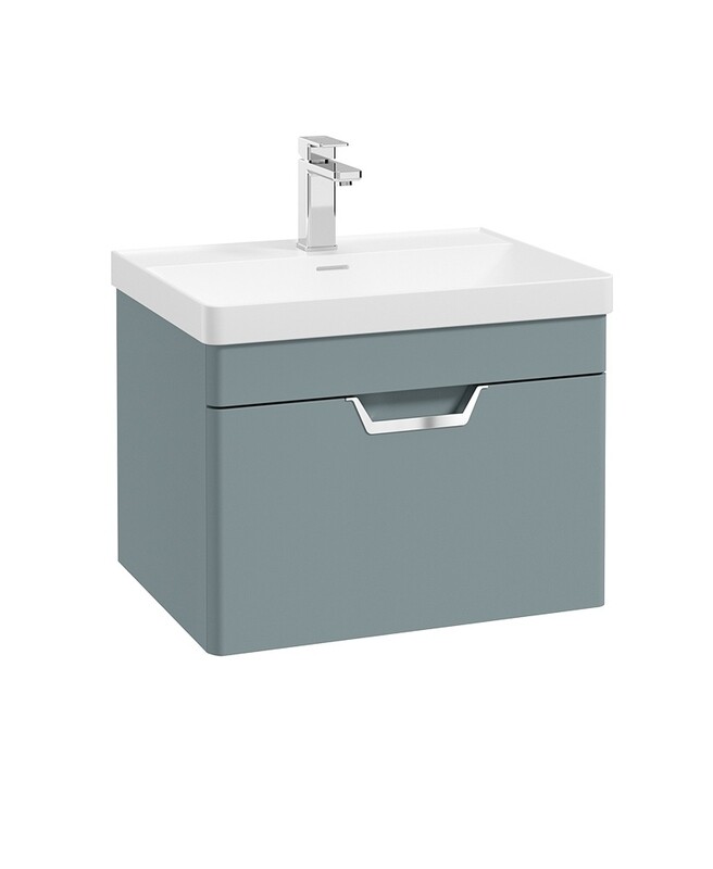 SONAS Freya 60cm 1 Drawer Wall Hung Vanity Unit Coral Green Matt - Brushed Chrome Hardware