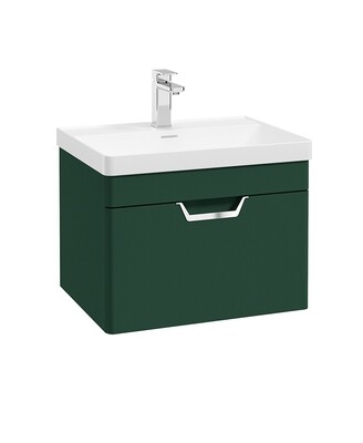 SONAS Freya 60cm 1 Drawer Wall Hung Vanity Unit Wreath Green Matt - Brushed Chrome Hardware