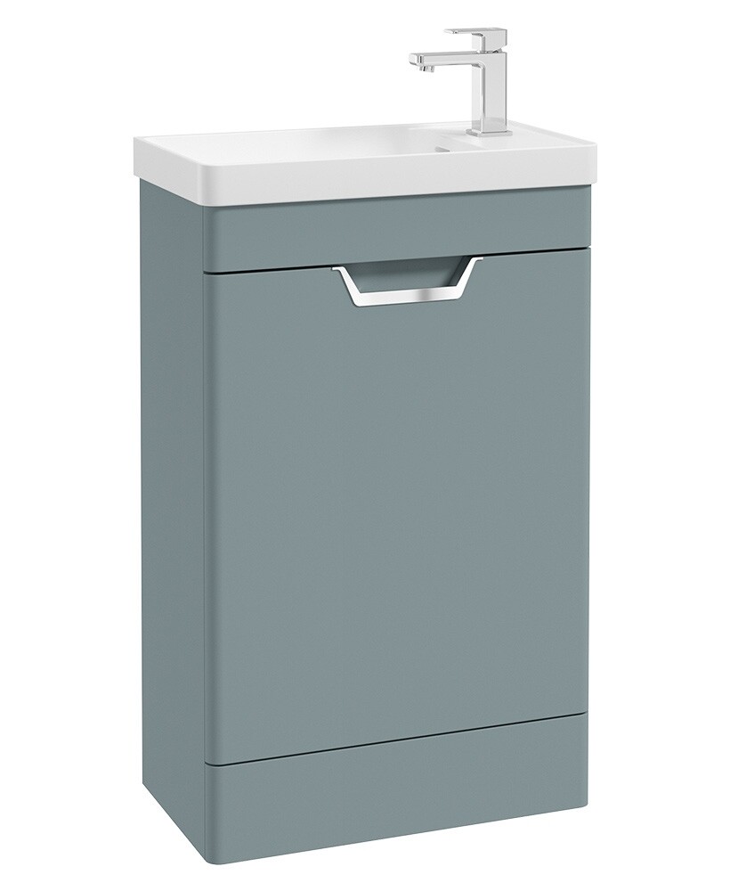 SONAS Freya 55cm Floor Standing Cloakroom Vanity Unit Coral Green Matt - Brushed Chrome Hardware SONAS Freya 55cm Floor Standing Cloakroom Vanity Unit Coral Green Matt - Brushed Chrome Hardware