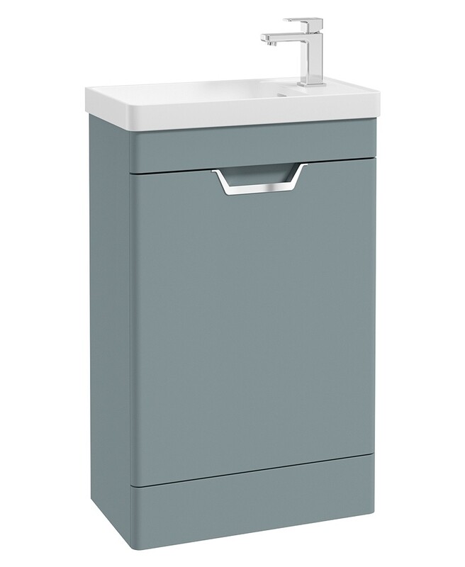 SONAS Freya 55cm Floor Standing Cloakroom Vanity Unit Coral Green Matt - Brushed Chrome Hardware