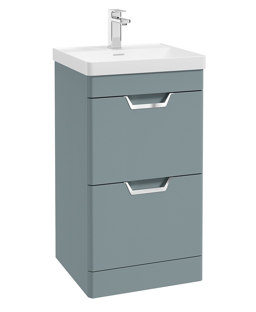 SONAS Freya 50cm 2 Drawer Floor Standing Vanity Unit Coral Green Matt - Brushed Chrome Hardware