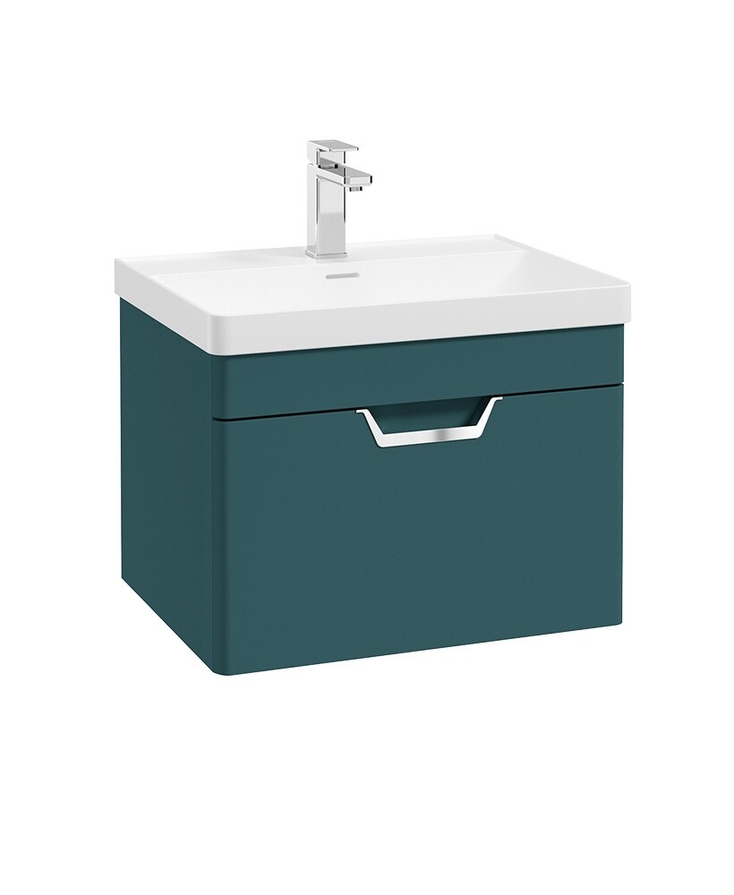 SONAS Freya 60cm 1 Drawer Wall Hung Vanity Unit Ocean Blue Matt - Brushed Chrome Hardware