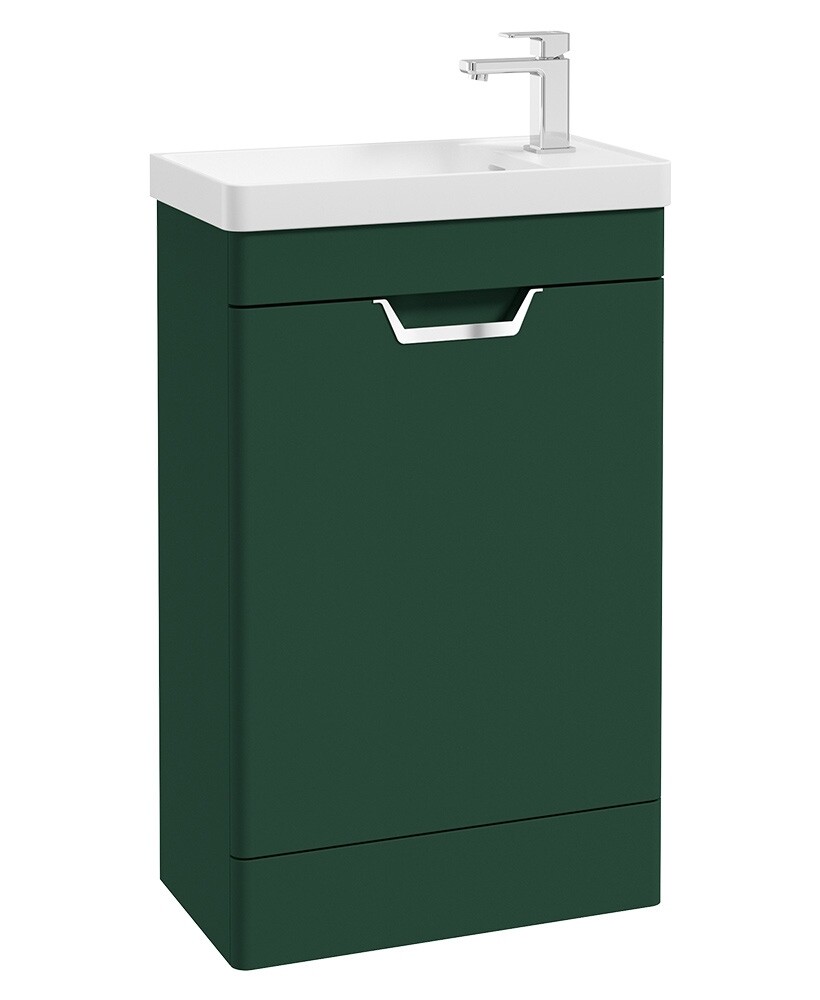SONAS Freya 55cm Floor Standing Cloakroom Vanity Unit Wreath Green Matt - Brushed Chrome Hardware