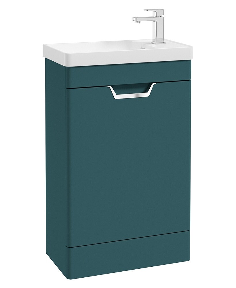 SONAS Freya 55cm Floor Standing Cloakroom Vanity Unit Ocean Blue Matt - Brushed Chrome Hardware SONAS Freya 55cm Floor Standing Cloakroom Vanity Unit Ocean Blue Matt - Brushed Chrome Hardware