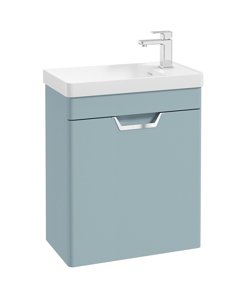 SONAS Freya 55cm Cloakroom Wall Hung Vanity Unit Morning Sky Blue Matt - Brushed Chrome Hardware