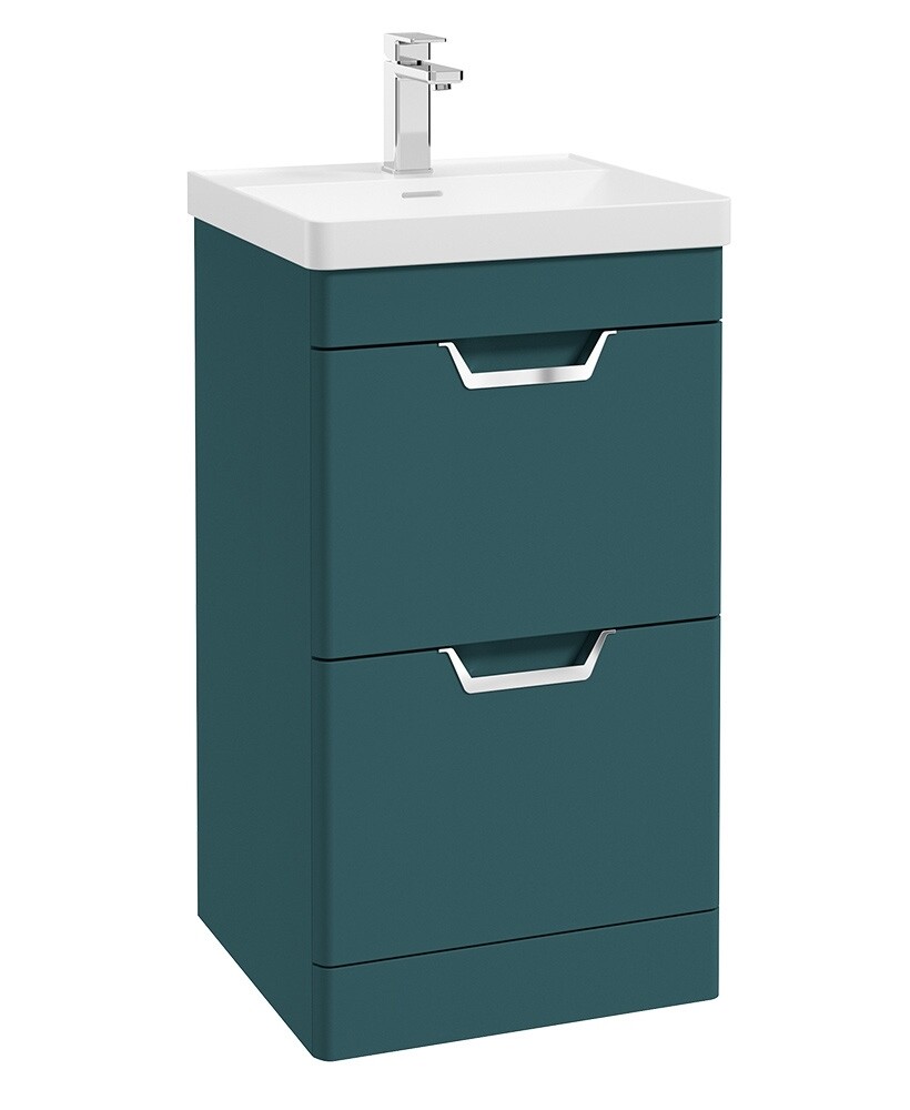 SONAS Freya 50cm 2 Drawer Floor Standing Vanity Unit Ocean Blue Matt - Brushed Chrome Hardware