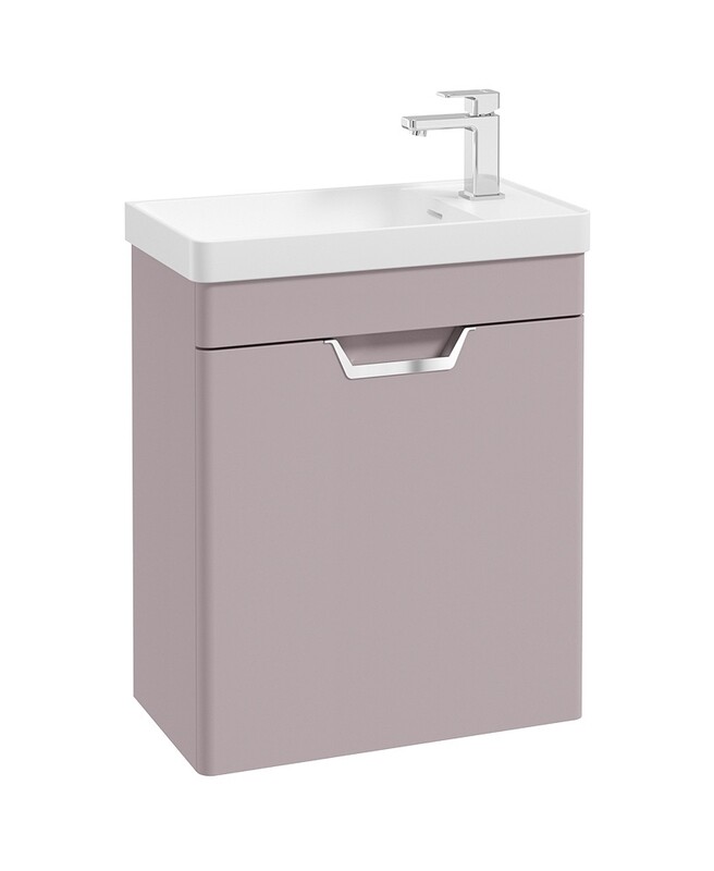 SONAS Freya 55cm Cloakroom Wall Hung Vanity Unit Cashmere Pink Matt - Brushed Chrome Hardware