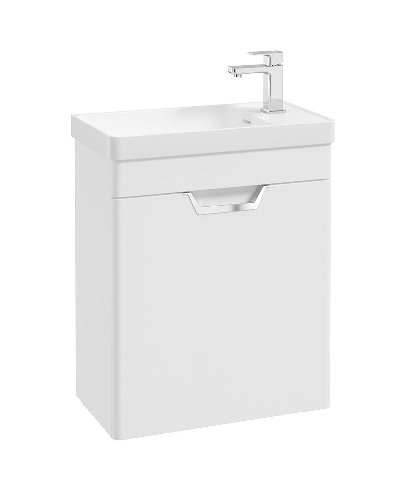 SONAS Freya 55cm Cloakroom Wall Hung Vanity Unit White Matt - Brushed Chrome Hardware