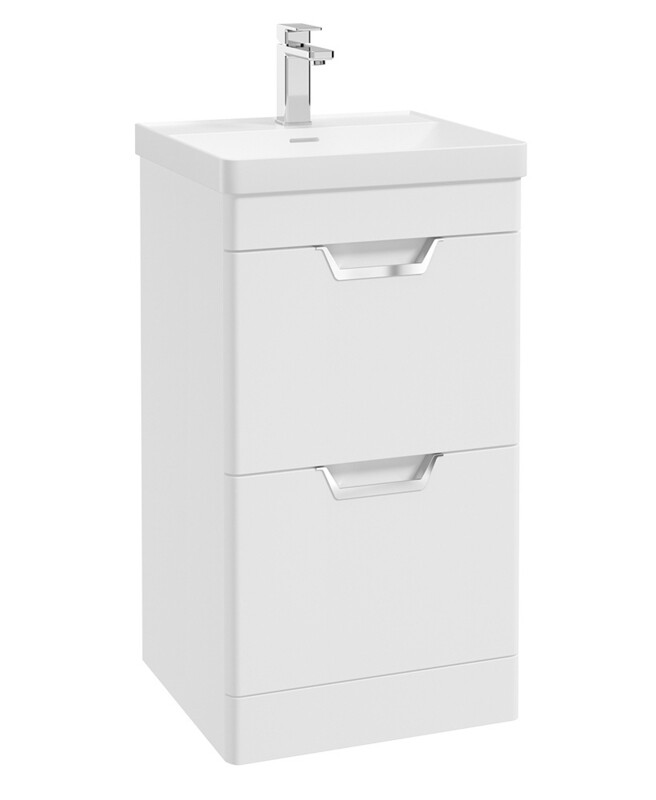 SONAS Freya 50cm 2 Drawer Floor Standing Vanity Unit White Matt - Brushed Chrome Hardware