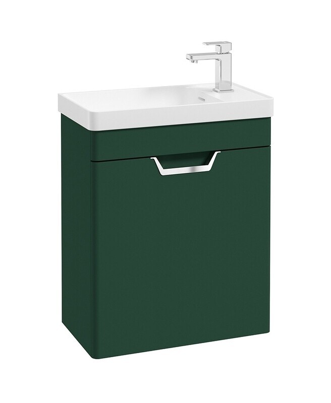 SONAS Freya 55cm Cloakroom Wall Hung Vanity Unit Wreath Green Matt - Brushed Chrome Hardware