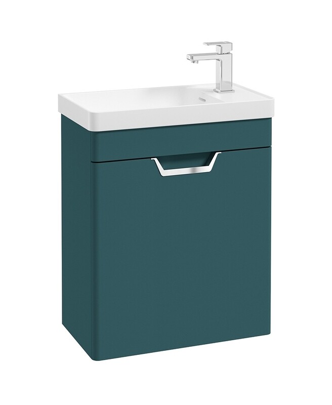 SONAS Freya 55cm Cloakroom Wall Hung Vanity Unit Ocean Blue Matt - Brushed Chrome Hardware