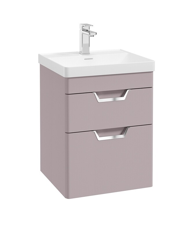 SONAS Freya 50cm 2 Drawer Wall Hung Vanity Unit Cashmere Pink Matt - Brushed Chrome Hardware