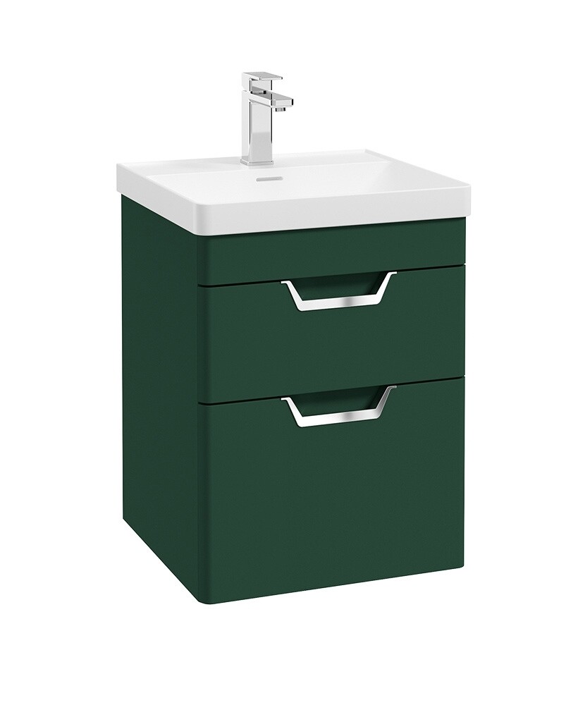 SONAS Freya 50cm 2 Drawer Wall Hung Vanity Unit Wreath Green Matt - Brushed Chrome Hardware