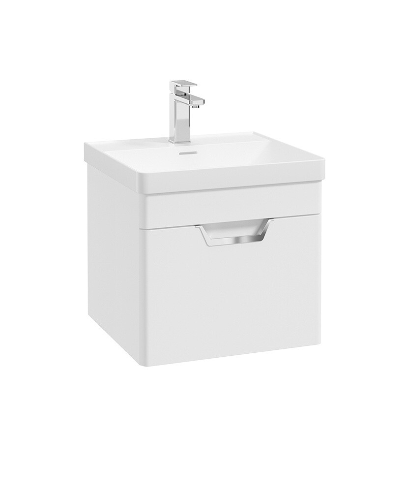 SONAS Freya 50cm 1 Drawer Wall Hung Vanity Unit White Matt - Brushed Chrome Hardware